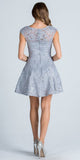 La Scala 24111 Lace Cap Sleeves Short Cocktail Dress Boat Neckline Silver Back View