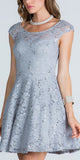 La Scala 24111 Lace Cap Sleeves Short Cocktail Dress Boat Neckline Silver Zoom