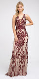 Burgundy Sequins Long Prom Dress Cut-Out Back