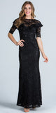 Black Illusion Ruffled Neckline Long Formal Dress Short Sleeves