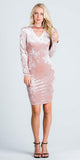 Cut Out V-Neckline Short Cocktail Dress Long Sleeves Blush