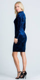 Cut Out V-Neckline Short Cocktail Dress Long Sleeves Navy Blue