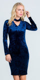 Cut Out V-Neckline Short Cocktail Dress Long Sleeves Navy Blue