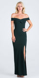 Hunter Green Off-the-Shoulder Long Formal Dress with Slit