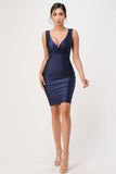 Navy Blue V-Neck Short Cocktail Dress Sleeveless
