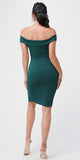 La Scala 25451 Hunter Green Off-Shoulder Short Cocktail Dress with Slit