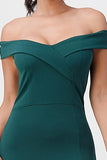 La Scala 25451 Hunter Green Off-Shoulder Short Cocktail Dress with Slit