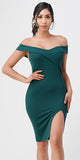 La Scala 25451 Hunter Green Off-Shoulder Short Cocktail Dress with Slit