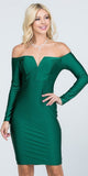 Long Sleeved Off-Shoulder Cocktail Short Dress Hunter Green
