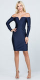 Long Sleeved Off-Shoulder Cocktail Short Dress Navy Blue