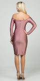 Long Sleeved Off-Shoulder Cocktail Short Dress Rose