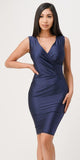 V-Neck Navy Blue Shimmering Cocktail Dress Sleeveless