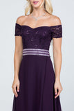 Eggplant Off-Shoulder Long Formal Dress with Slit