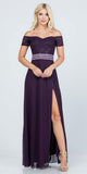 Eggplant Off-Shoulder Long Formal Dress with Slit