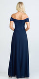Navy Blue Off-Shoulder Long Formal Dress with Slit