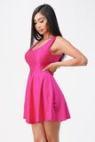 La Scala 25589 Sleeveless Dalia Fit and Flared Solid V-Neck Tricot Dress Fuchsia