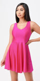 La Scala 25589 Sleeveless Dalia Fit and Flared Solid V-Neck Tricot Dress Fuchsia