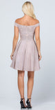 La Scala 25759 Short Off the Shoulder Skater Dress Glitter Jacquard Back View