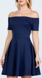 La Scala 25795 Off the Shoulder Short Sleeve Skater Dress Navy Blue