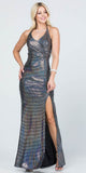 La Scala 25814 Fitted Sequins Black Long Dress Halter Neck Front Sexy Slit