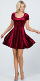 Crushed Velvet Short Sleeve Skater Dress Burgundy