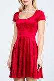 La Scala 25821 Crushed Velvet Short Sleeve Red Skater Dress