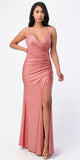 La Scala 25872 Long Ash Rose Party Dress Pleated Spaghetti Strap Side Leg Slit