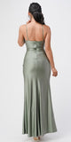 La Scala 25872 Long Rust Olive Party Dress Pleated Spaghetti Strap Side Leg Slit