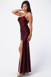 La Scala 25925 Back Lace Up Mermaid Dress Burgundy Waist Shirring And Open Slit