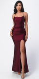 La Scala 25925 Back Lace Up Mermaid Dress Burgundy Waist Shirring And Open Slit