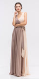 Mocha/Taupe V-Neck Ruched Bodice A-Line Formal Dress Long