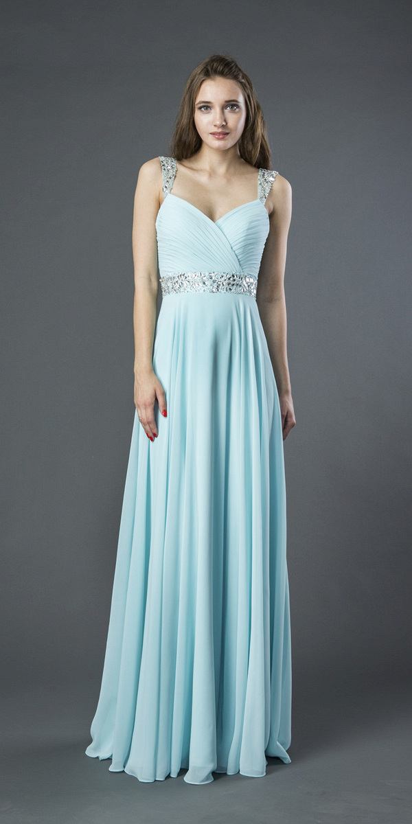 J&J Fashion USA 3007 Embellished Long A-line Formal Dress Aqua