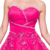 Poofy Fuchsia Quinceanera Tulle Dress A Line Strapless Beading