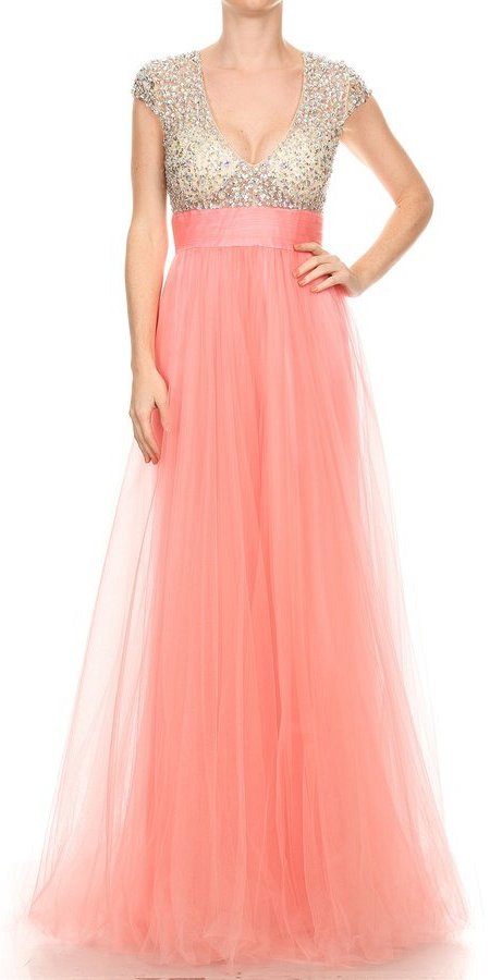Pink Plunging Neck Long Prom Dress Cut-Out Back