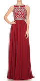 Wine Beaded Long Prom Dress Sleeveless