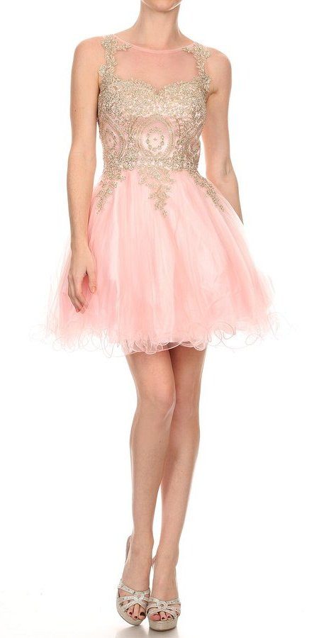 Blush Appliqued Homecoming Short Dress