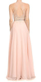 Halter Long Prom Dress Illusion Keyhole Back Blush