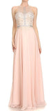 Halter Long Prom Dress Illusion Keyhole Back Blush