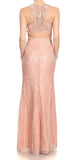 Long Formal Dress with Racer Cut-Out Back Dusty Rose