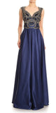 Navy Blue Embroidered Bodice Long Prom Dress