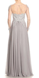 Silver Appliqued Long Formal Dress with Illusion Long Sleeves
