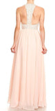 Blush Halter Long Prom Dress with Racer Back