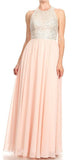 Blush Halter Long Prom Dress with Racer Back