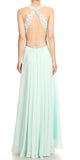 Cut-Out Back A-Line Long Prom Dress Aqua