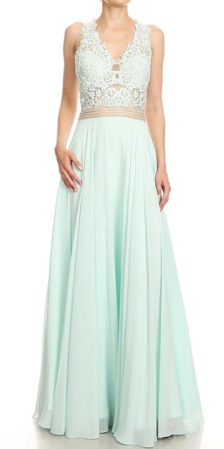 Cut-Out Back A-Line Long Prom Dress Aqua