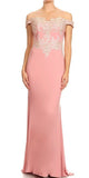 Off-Shoulder Appliqued Long Formal Dress Dusty Rose
