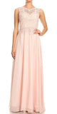 Blush Appliqued Bodice Long Formal Dress Sleeveless