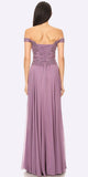 Off the Shoulder Mauve Formal Dress Floor Length Lace Bodice