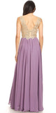 Mauve Lace-Applique Bodice Long Formal Dress Sleeveless