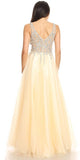 Embellished V-Neck Long Prom Dress Champagne
